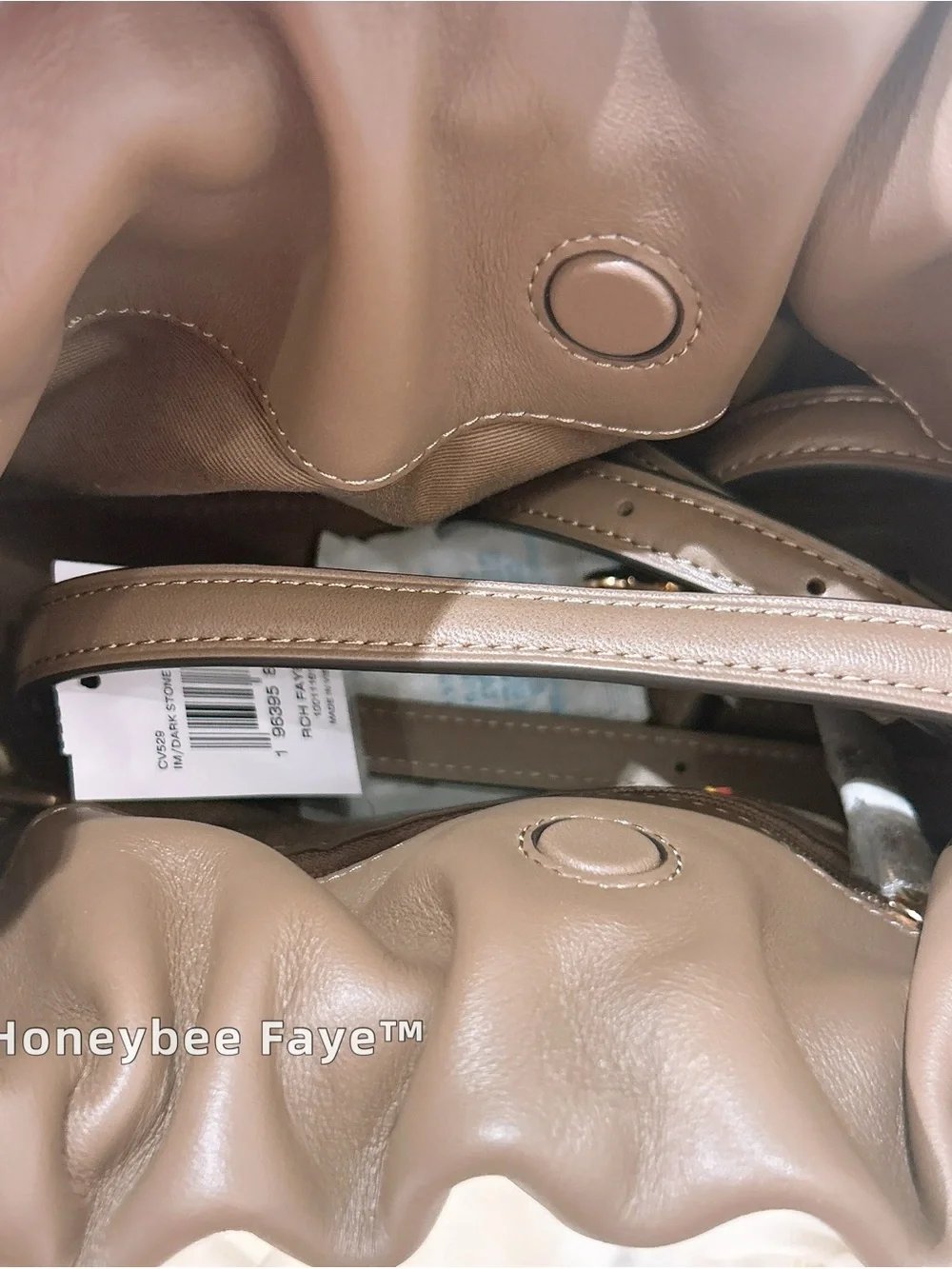 COACH Brown Ruched Leather Shoulder Bag with Gold-Tone Logo cv529 dark stone